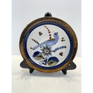 Ken Edwards Tonala Stoneware Plate Bird Mexican Pottery 8" Hanging Hand Painted